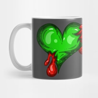 Green Dead Zombie Heart Cartoon Illustration with Blood and for Valentines Day or Halloween Mug